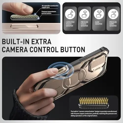 i-Blason Armorbox for iPhone 16 Pro Max Case MagSafe [Camera Control Button Cover] [Camera Cover Stand] [Military Protection] Full-Body Magnetic Phone Case with Built-in Screen Protector, Desert - 3