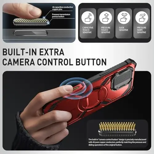 i-Blason Armorbox for iPhone 16 Pro Max Case MagSafe with Stand, 360° Full-Body with Built-in Screen Protector, Camera Control, Camera Cover Kickstand, Heavy Duty Protection Shockproof Case, Red - 3