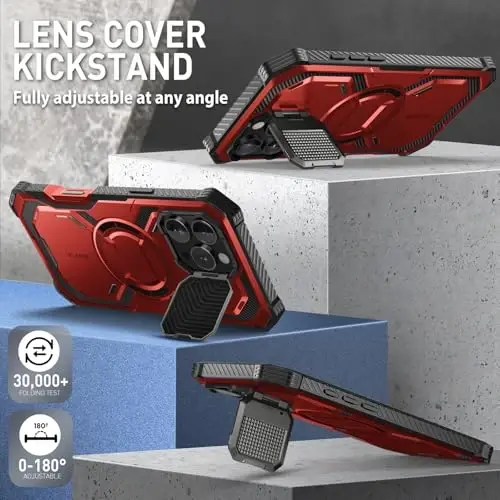i-Blason Armorbox for iPhone 16 Pro Max Case MagSafe with Stand, 360° Full-Body with Built-in Screen Protector, Camera Control, Camera Cover Kickstand, Heavy Duty Protection Shockproof Case, Red - 5
