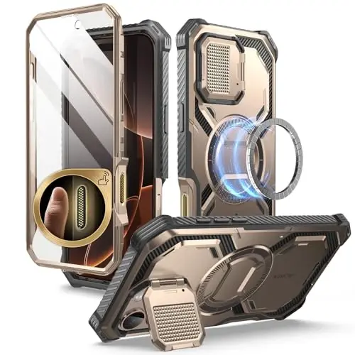 i-Blason Armorbox for iPhone 16 Pro Max Case MagSafe with Stand, 360° Full-Body with Built-in Screen Protector, Camera Control, Camera Cover Kickstand, Heavy Duty Protection Shockproof Case, Desert 