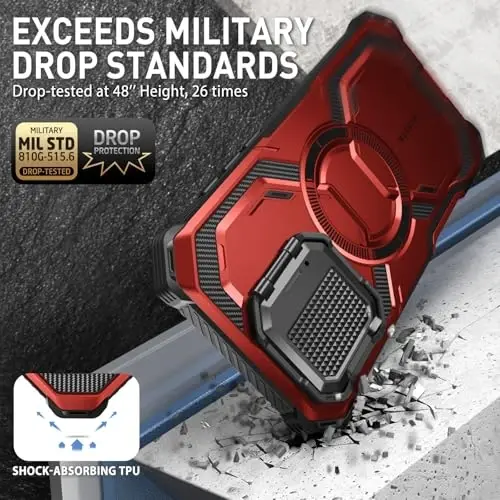 i-Blason Armorbox for iPhone 16 Plus Case MagSafe with Stand, 360° Full-Body with Built-in Screen Protector, Camera Control, Camera Cover Kickstand, Heavy Duty Protection for iPhone 16 Plus, Red - 5