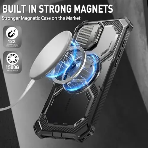 i-Blason Armorbox for iPhone 16 Pro Case MagSafe with Stand, 360° Full-Body with Built-in Screen Protector, Camera Control, Camera Cover Kickstand, Heavy Duty Protection for iPhone 16 Pro, Black - 4