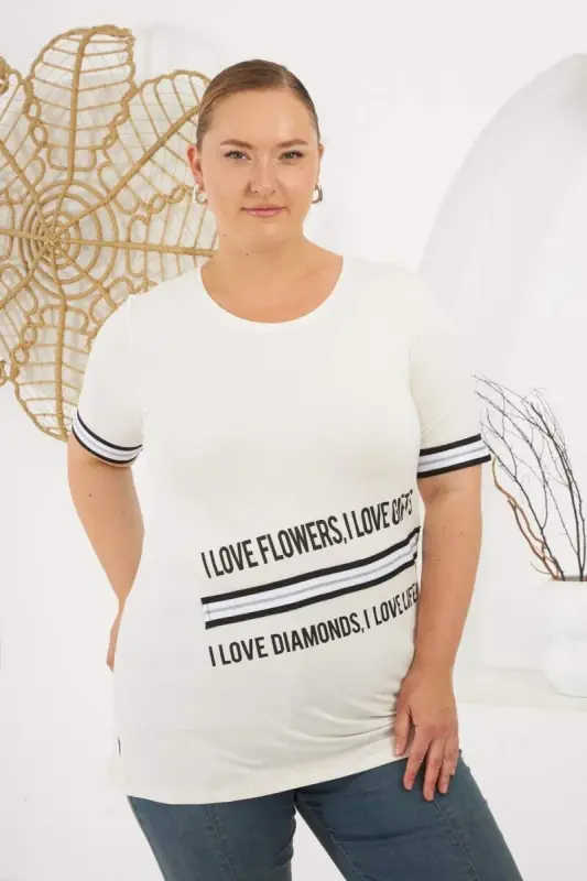 I Love Printed Oversized T-shirt Ecru - 1