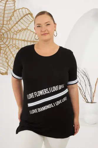 I Love Printed Plus Size T-Shirt Black - 1