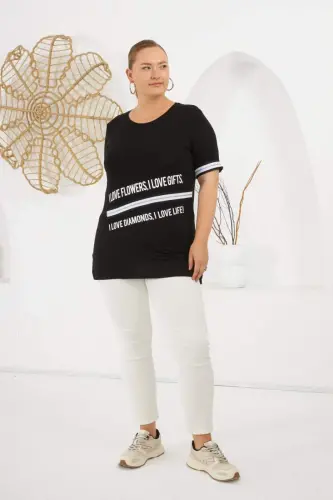 I Love Printed Plus Size T-Shirt Black - 6