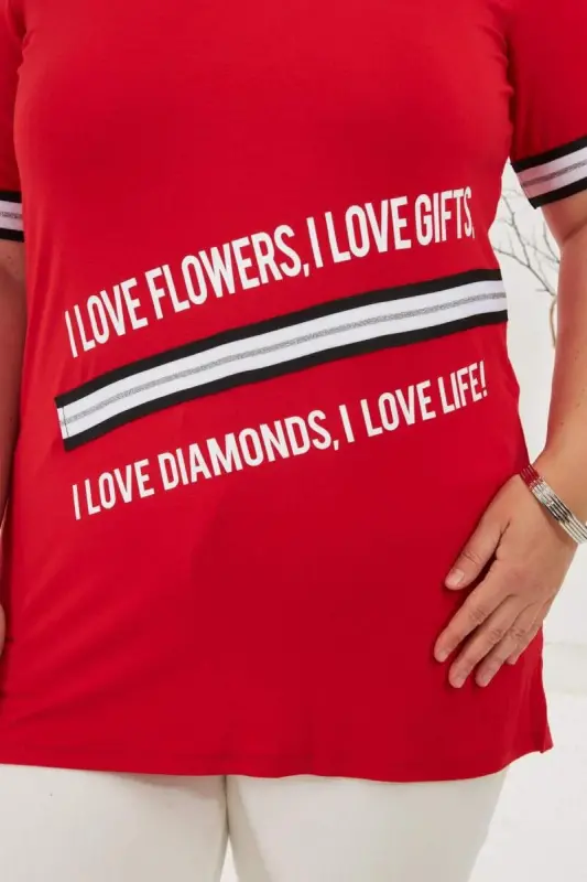 I Love Printed Plus Size T-Shirt Red - 2