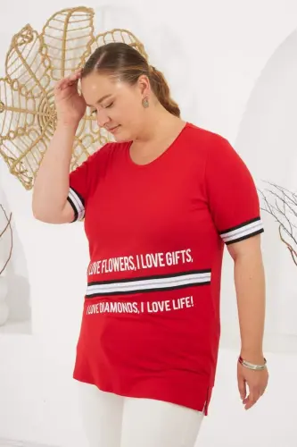 I Love Printed Plus Size T-Shirt Red - 3