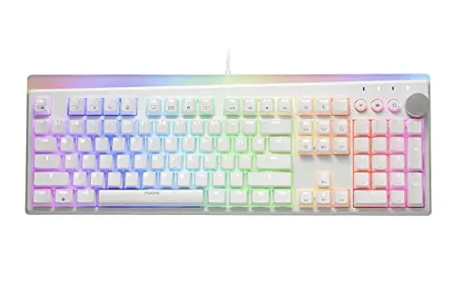 i-rocks K71M RGB Mechanical Gaming Keyboard with Media Control Knob, Blue Switches, 107 Keys w/Full NKRO, PBT Keycaps, Multimedia Hotkeys, Detachable USB-C Cable and Onboard Storage, White - 1