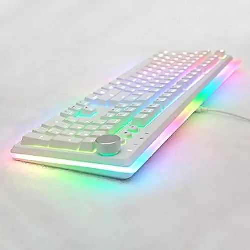i-rocks K71M RGB Mechanical Gaming Keyboard with Media Control Knob, Blue Switches, 107 Keys w/Full NKRO, PBT Keycaps, Multimedia Hotkeys, Detachable USB-C Cable and Onboard Storage, White - 3