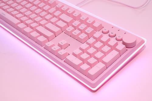 i-Rocks K71M RGB Mechanical Gaming Keyboard with Media Control Knob, Gateron Switches (Blue), 107 Keys w/Full NKRO, PBT Keycaps, Multimedia Hotkeys, Detachable USB-C Cable and Onboard Storage, Pink - 3