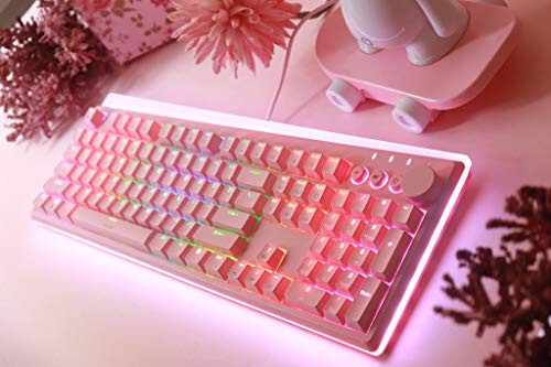 i-Rocks K71M RGB Mechanical Gaming Keyboard with Media Control Knob, Gateron Switches (Blue), 107 Keys w/Full NKRO, PBT Keycaps, Multimedia Hotkeys, Detachable USB-C Cable and Onboard Storage, Pink - 6