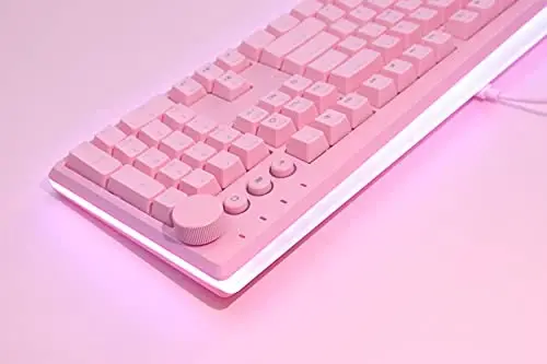 i-Rocks K71M RGB Mechanical Gaming Keyboard with Media Control Knob, Gateron Switches (Blue), 107 Keys w/Full NKRO, PBT Keycaps, Multimedia Hotkeys, Detachable USB-C Cable and Onboard Storage, Pink - 5