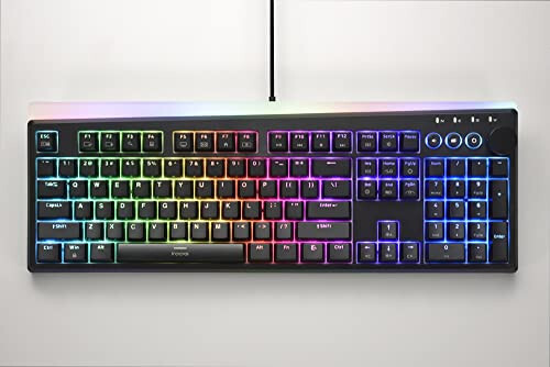 i-rocks K71M RGB Mechanical Gaming Keyboard with Media Control Knob, Gateron Switches (Red), 107 Keys w/Full NKRO, PBT Keycaps, Multimedia Hotkeys, Detachable USB-C Cable and Onboard Storage, Black - 2