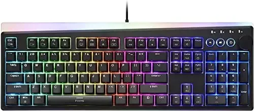 i-rocks K71M RGB Mechanical Gaming Keyboard with Media Control Knob, Switches (Blue), 107 Keys w/Full NKRO, PBT Keycaps, Multimedia Hotkeys, Detachable USB-C Cable and Onboard Storage, Black - I-ROCKS
