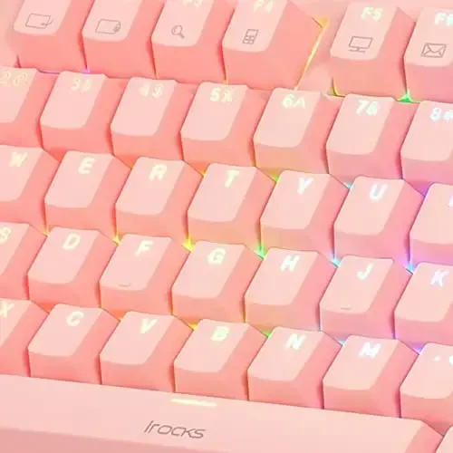 i-rocks K71M RGB Mechanical Gaming Keyboard with Media Control Knob, Switches (Brown), 107 Keys w/Full NKRO, PBT Keycaps, Multimedia Hotkeys, Detachable USB-C Cable and Onboard Storage, Pink - 2