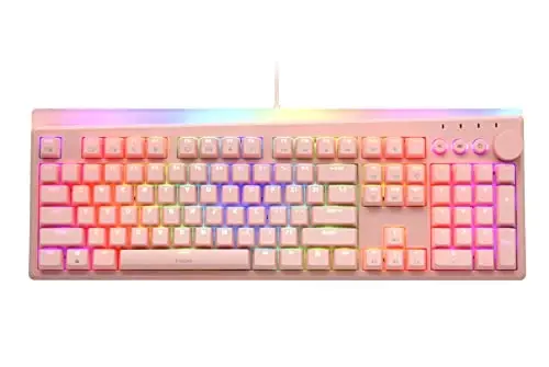 i-rocks K71M RGB Mechanical Gaming Keyboard with Media Control Knob, Switches (Brown), 107 Keys w/Full NKRO, PBT Keycaps, Multimedia Hotkeys, Detachable USB-C Cable and Onboard Storage, Pink - 1