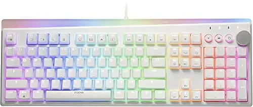 i-rocks K71M RGB Mechanical Gaming Keyboard with Media Control Knob, Switches (Brown), 107 Keys w/Full NKRO, PBT Keycaps, Multimedia Hotkeys, Detachable USB-C Cable and Onboard Storage, White - I-ROCKS