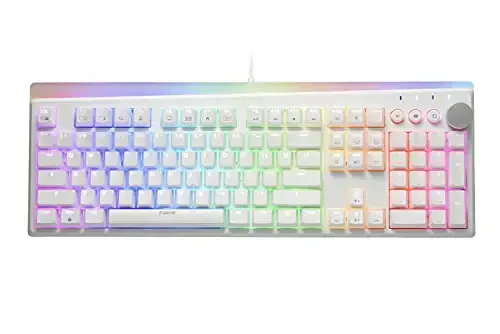 i-rocks K71M RGB Mechanical Gaming Keyboard with Media Control Knob, Switches (Red), 107 Keys w/Full NKRO, PBT Keycaps, Multimedia Hotkeys, Detachable USB-C Cable and Onboard Storage, White - 1