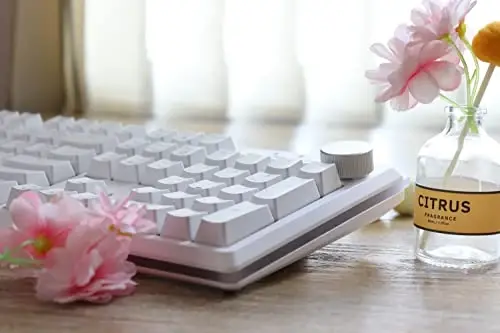 i-rocks K71M RGB Media boshqaruv tugmasi, (jigarrang) kalitlar, 107 tugmali toʻliq NKRO, PBT kalpaklar, Multimedia tezkor tugmalar, olinadigan USB-C kabeli va bort xotirasi, oq rangli mexanik oʻyin klaviaturasi - 4