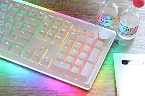 i-rocks K71M RGB Media boshqaruv tugmasi, (jigarrang) kalitlar, 107 tugmali toʻliq NKRO, PBT kalpaklar, Multimedia tezkor tugmalar, olinadigan USB-C kabeli va bort xotirasi, oq rangli mexanik oʻyin klaviaturasi - 5