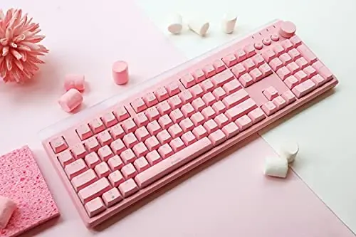 i-rocks K71M RGB Mechanical Gaming Keyboard with Media Control Knob, Switches (Red), 107 Keys w/Full NKRO, PBT Keycaps, Multimedia Hotkeys, Detachable USB-C Cable and Onboard Storage, Pink - 4