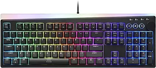 i-rocks K71M RGB Mechanical Gaming Keyboard with Media Control Knob, Switches (Red), 107 Keys w/Full NKRO, PBT Keycaps, Multimedia Hotkeys, Detachable USB-C Cable and Onboard Storage, Black - 1