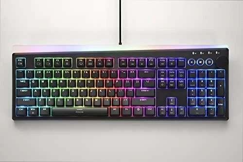 i-rocks K71M RGB Mechanical Gaming Keyboard with Media Control Knob, Switches (Red), 107 Keys w/Full NKRO, PBT Keycaps, Multimedia Hotkeys, Detachable USB-C Cable and Onboard Storage, Black - i-rocks (1)