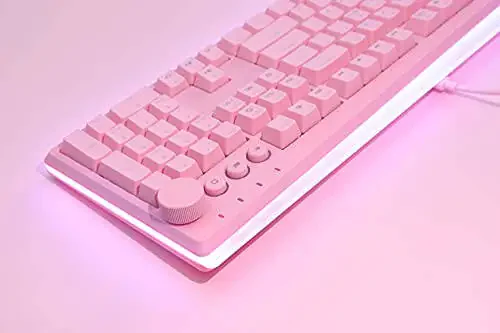 i-rocks K71M RGB Mechanical Gaming Keyboard with Media Control Knob, Switches (Blue), 107 Keys w/Full NKRO, PBT Keycaps, Multimedia Hotkeys, Detachable USB-C Cable and Onboard Storage, Pink - 5