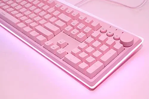 i-rocks K71M RGB Mechanical Gaming Keyboard with Media Control Knob, Switches (Blue), 107 Keys w/Full NKRO, PBT Keycaps, Multimedia Hotkeys, Detachable USB-C Cable and Onboard Storage, Pink - 3