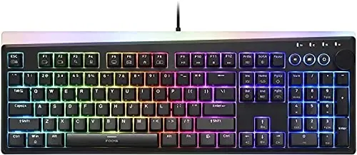 i-rocks K71M RGB Mechanical Gaming Keyboard with Media Control Knob, Switches (Brown), 107 Keys w/Full NKRO, PBT Keycaps, Multimedia Hotkeys, Detachable USB-C Cable and Onboard Storage, Black - 1