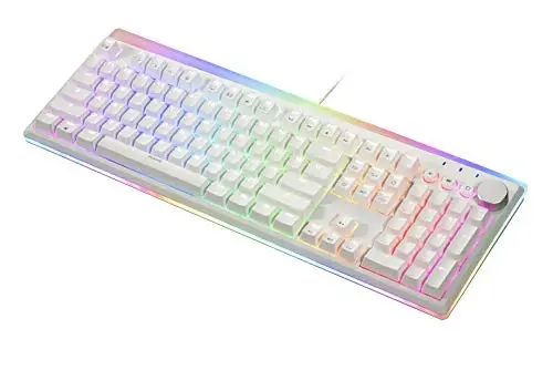 i-rocks K71M RGB Mechanical Gaming Keyboard with Media Control Knob, Switches (Brown), 107 Keys w/Full NKRO, PBT Keycaps, Multimedia Hotkeys, Detachable USB-C Cable and Onboard Storage, White - 2