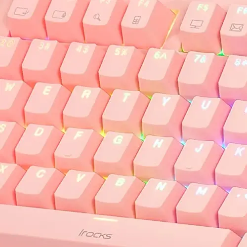 i-rocks K71M RGB Mechanical Gaming Keyboard with Media Control Knob, Switches (Brown), 107 Keys w/Full NKRO, PBT Keycaps, Multimedia Hotkeys, Detachable USB-C Cable and Onboard Storage, Pink - I-ROCKS (1)