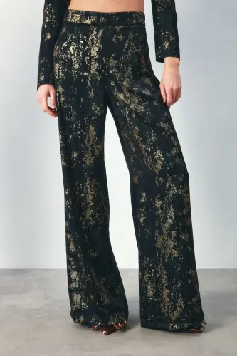 Яркие брюки свободного кроя с узором - ЧЕРНЫЙ-ЧЕРНЫЙ - 5