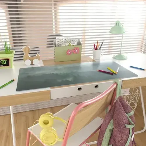 Яркий большой коврик для мыши Star, водонепроницаемый настольный коврик из искусственной кожи, коврик для компьютерной мыши, нескользящий коврик для стола XXL во всю длину стола для школы, офиса, дома, 31,5 x 15,7 дюйма - Долина туманного леса - 6