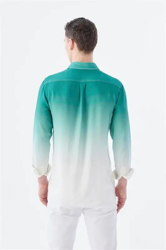 Яшил Comfort Fit тугмали ёқаси осон дазмолланган кўйлак - 2