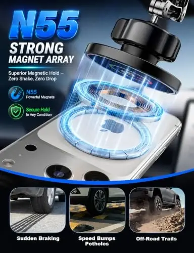 iAXBi for 25W MagSafe Car Mount Charger, Magnetic Wireless Car Charger with 45W Adapter [120 LBS Strongest Suction] 360°Adjustable Metal Head, Vacuum Suction Cup Phone Mount for iPhone 12-17 Series - 3