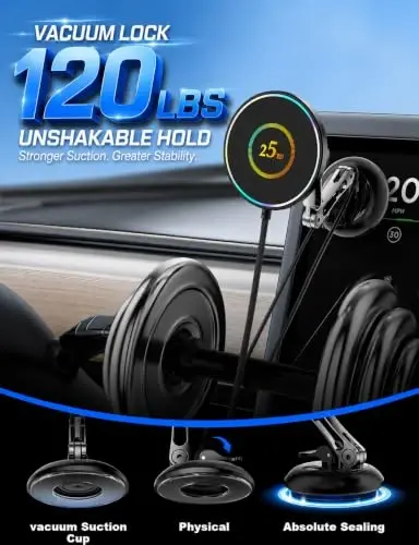 iAXBi for 25W MagSafe Car Mount Charger, Magnetic Wireless Car Charger with 45W Adapter [120 LBS Strongest Suction] 360°Adjustable Metal Head, Vacuum Suction Cup Phone Mount for iPhone 12-17 Series - 4