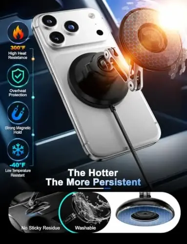 iAXBi for 25W MagSafe Car Mount Charger, Magnetic Wireless Car Charger with 45W Adapter [120 LBS Strongest Suction] 360°Adjustable Metal Head, Vacuum Suction Cup Phone Mount for iPhone 12-17 Series - 5