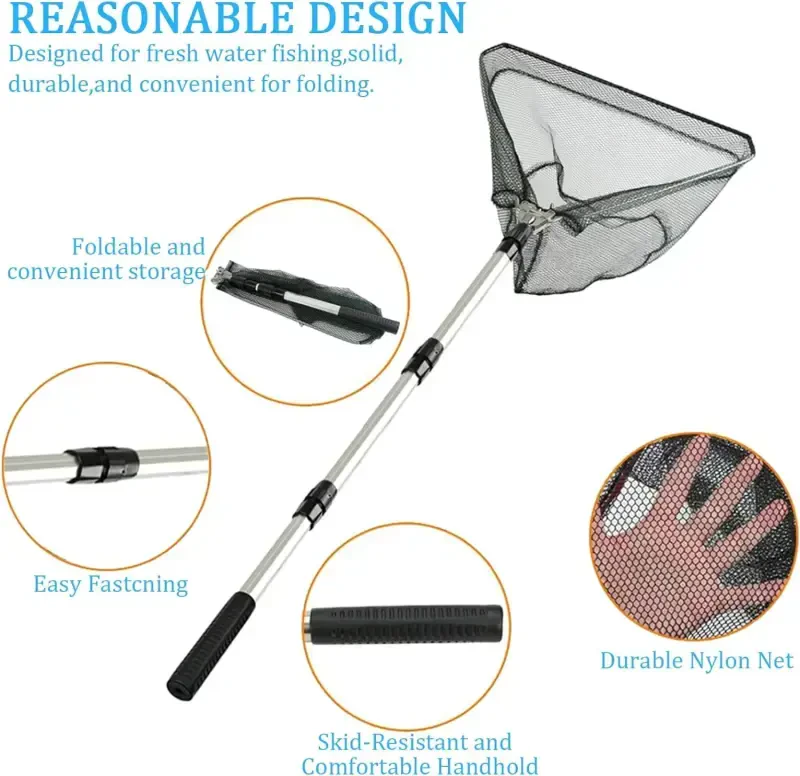 IBEEDOW Fishing Net Long Handle, Fish Landing Net with Telescopic Pole Handle, Collapsible Fishing Nets for Kids Adults in Saltwater Freshwater, Extend to 40-51 Inches - 5