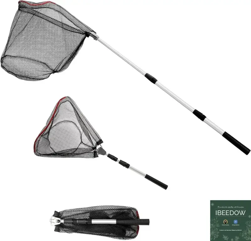 IBEEDOW Fishing Net Long Handle, Fish Landing Net with Telescopic Pole Handle, Collapsible Fishing Nets for Kids Adults in Saltwater Freshwater, Extend to 40-51 Inches - Modazone