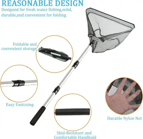 IBEEDOW Рыболовный Подсак с Длинной Ручкой, Подсачек для Рыбы с Телескопической Ручкой, Складные Рыболовные Сачки для Детей и Взрослых в Соленой и Пресной Воде, Удлиняется до 40-51 Дюймов - 5