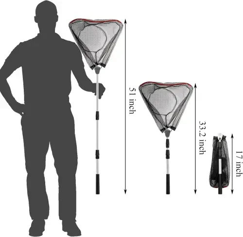IBEEDOW Рыболовный Подсак с Длинной Ручкой, Подсачек для Рыбы с Телескопической Ручкой, Складные Рыболовные Сачки для Детей и Взрослых в Соленой и Пресной Воде, Удлиняется до 40-51 Дюймов - 7