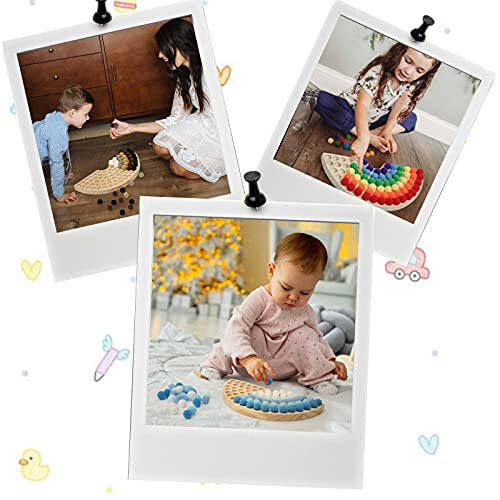 ibwaae Wooden Peg Board Beads Game Color Sorting Toys Counting Matching Game Bead Counting Fine Motor Skill Montessori Toys for Toddlers (Rainbow) - 34