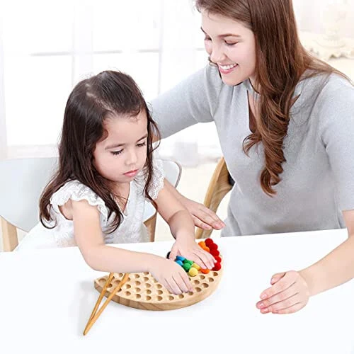 ibwaae Wooden Peg Board Beads Game Color Sorting Toys Counting Matching Game Bead Counting Fine Motor Skill Montessori Toys for Toddlers (Rainbow) - 21