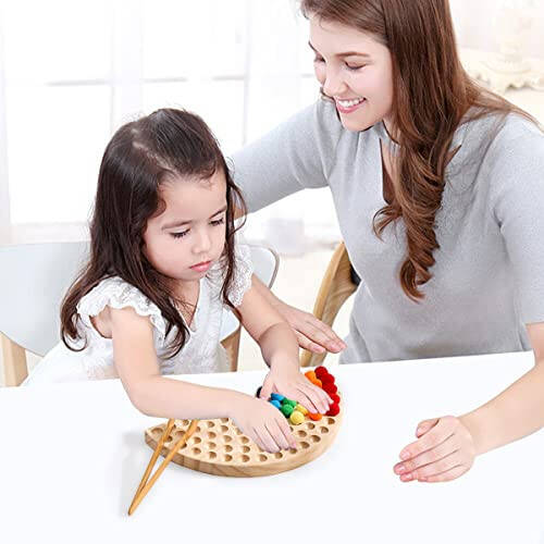 ibwaae Wooden Peg Board Beads Game Color Sorting Toys Counting Matching Game Bead Counting Fine Motor Skill Montessori Toys for Toddlers (Rainbow) - 21
