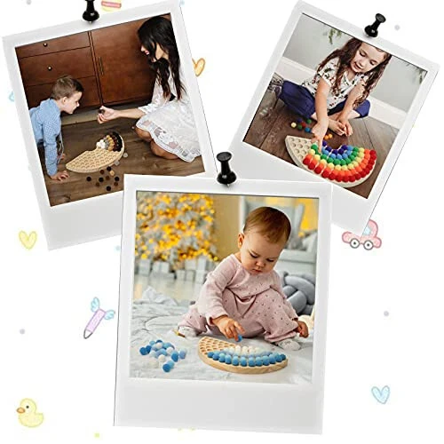 ibwaae Wooden Peg Board Beads Game Color Sorting Toys Counting Matching Game Bead Counting Fine Motor Skill Montessori Toys for Toddlers (Rainbow) - 22
