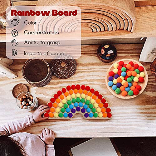 ibwaae Wooden Peg Board Beads Game Color Sorting Toys Counting Matching Game Bead Counting Fine Motor Skill Montessori Toys for Toddlers (Rainbow) - 23