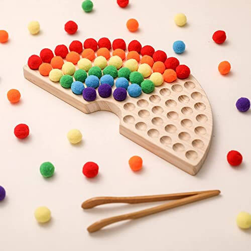 ibwaae Wooden Peg Board Beads Game Color Sorting Toys Counting Matching Game Bead Counting Fine Motor Skill Montessori Toys for Toddlers (Rainbow) - 2