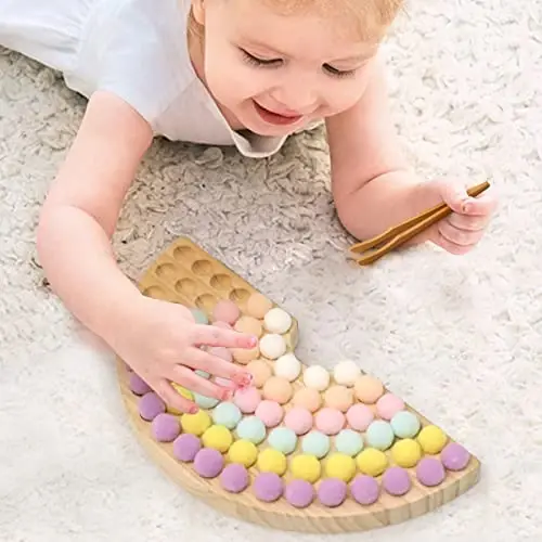 ibwaae Wooden Peg Board Beads Game Color Sorting Toys Counting Matching Game Bead Counting Fine Motor Skill Montessori Toys for Toddlers (Macaron Color) - 4