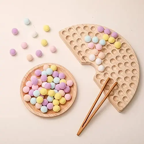 ibwaae Wooden Peg Board Beads Game Color Sorting Toys Counting Matching Game Bead Counting Fine Motor Skill Montessori Toys for Toddlers (Macaron Color) 